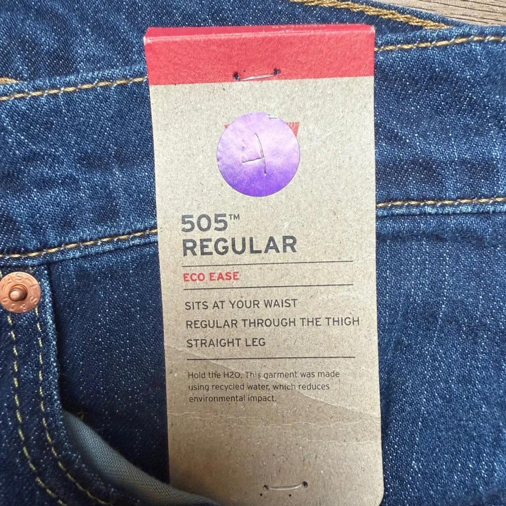 Levis 505 Regular Fit Jeans Mens 29x32 Dark Blue Straight Leg Eco Ease Denim New